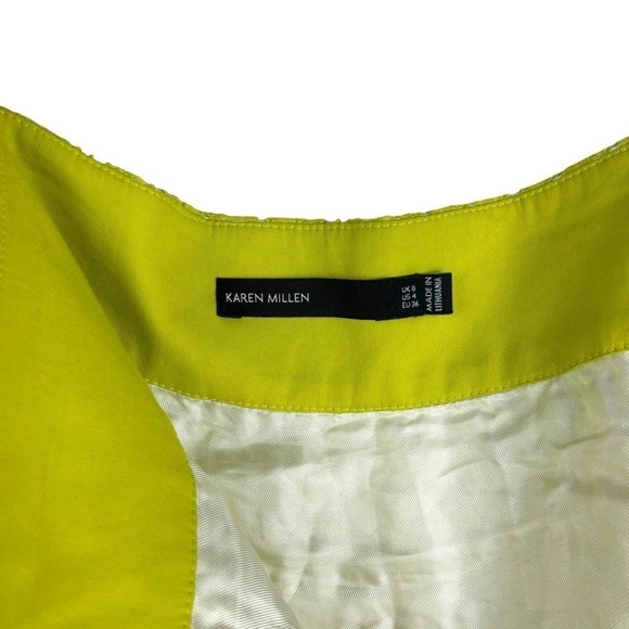 KAREN MILLEN NEON YELLOW KNIFE PLEATE LACE BANDED WAIST KNEE LENGTH SKIRT - Picture 9 of 10